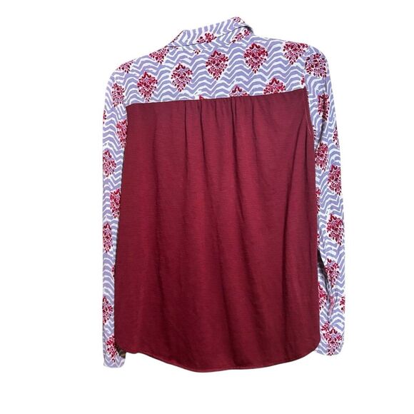 Porridge Anthropologie Top Small Multicolor Mixed Media Boho Medallion Button Up - Picture 7 of 10